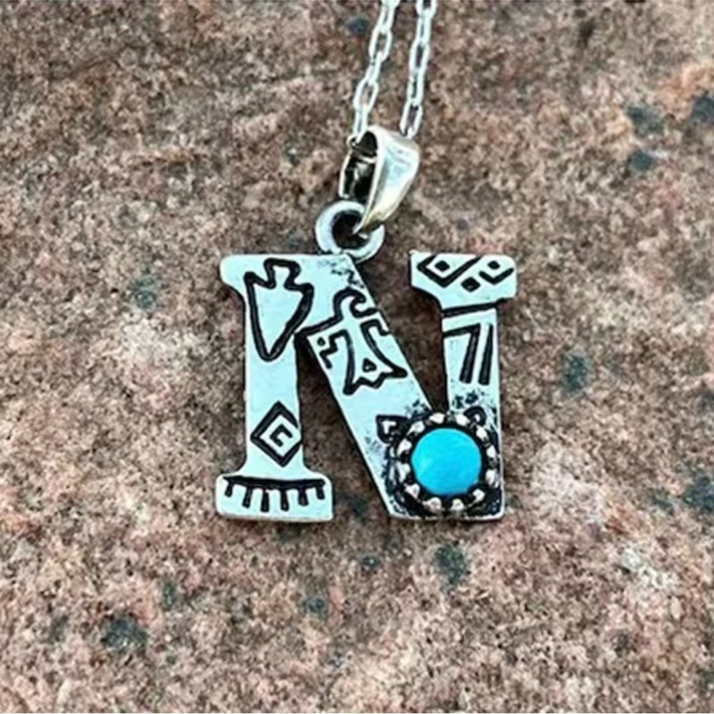 NEW - turquoise letter N necklace, monogram jewelry, Letter N jewelry